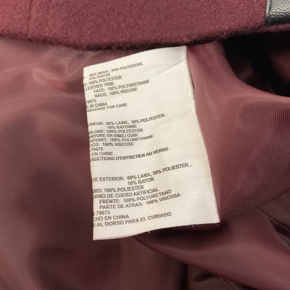 Michael Kors Moto Wool Coat Burgundy Maroon Black Leather Sleeves Size 12 - Picture 4 of 8